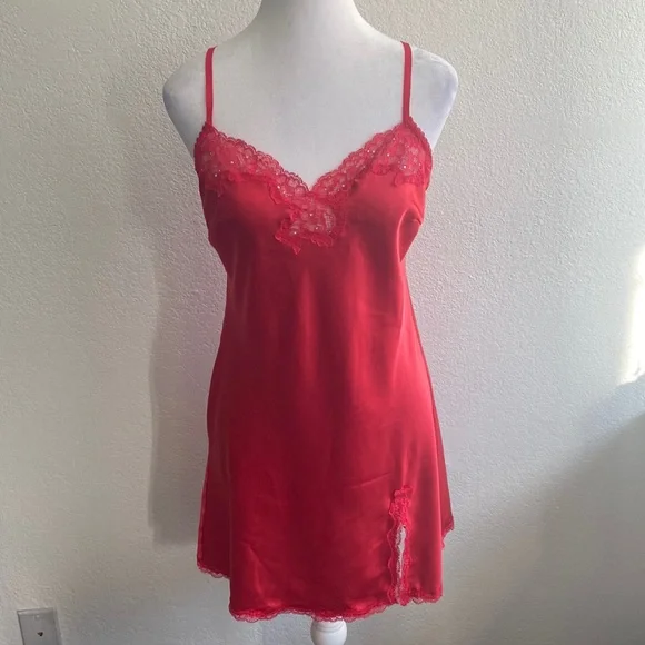 Victoria's Secret | Intimates & Sleepwear | Victoria Secret Red Satin Slip  Dress Lacey Bodice Size M | Poshmark